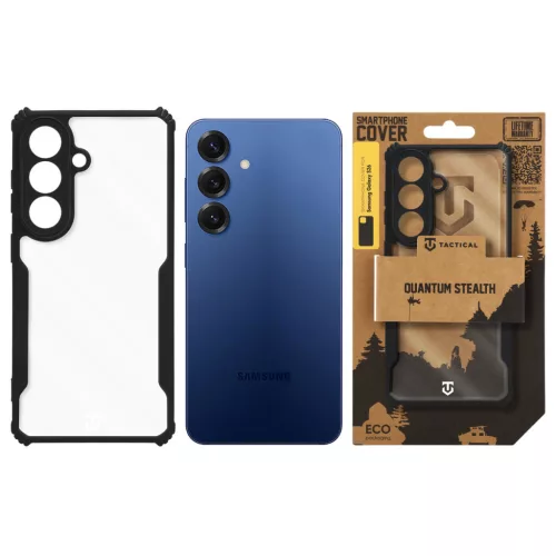 Tactical Quantum Stealth Samsung Galaxy S26 hátlap tok megerősített sarokkal, átlátszó/fekete