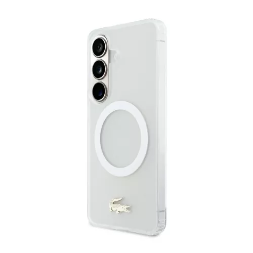 Lacoste PC/TPU Frosted Finish Gold Logo Samsung Galaxy S26 mágneses tok, fehér