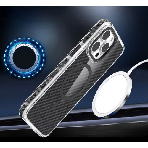 Samsung Galaxy S26 műanyag tok, MagSafe, carbon minta, merevített sarok, fekete