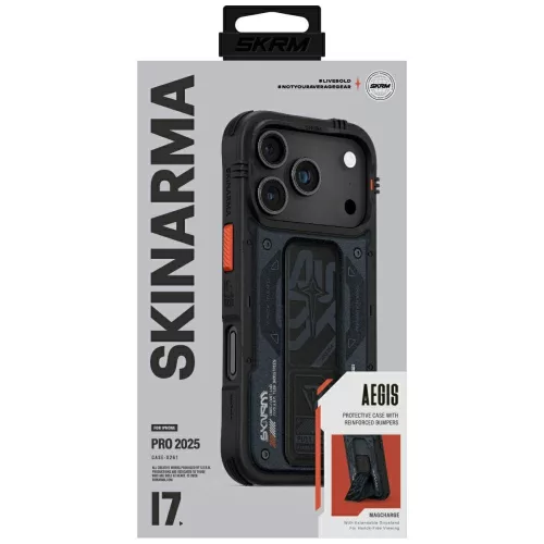 Skinarma Aegis Apple iPhone 17 Pro Max mágneses tok kitámasztóval, Magsafe kompatibilis, kék