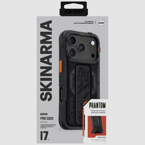 Skinarma Phantom Apple iPhone 17 Pro mágneses tok kitámasztóval, Magsafe kompatibilis, fekete