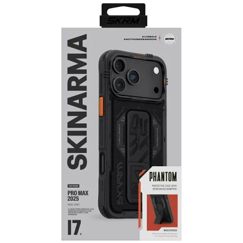Skinarma Phantom Apple iPhone 17 Pro Max mágneses tok kitámasztóval, Magsafe kompatibilis, fekete