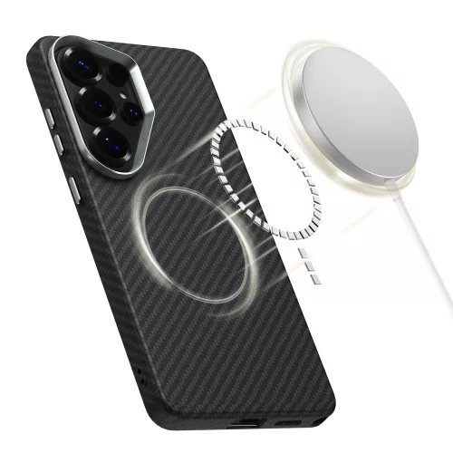 Tech-Protect Ion Carbon Samsung Galaxy S26 Ultra hátlap tok, MagSafe, fekete-ezüst