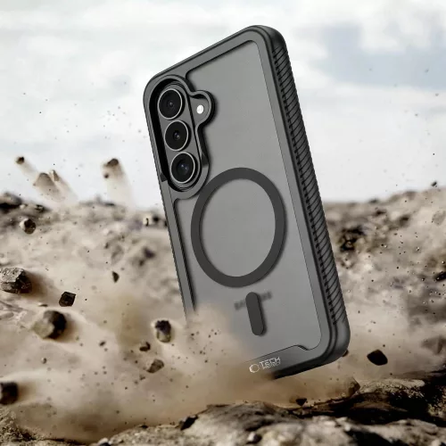 Tech-Protect Defense Samsung Galaxy S26 hátlap tok kijelző védelemmel, ütésálló, MagSafe, áttetsző-fekete