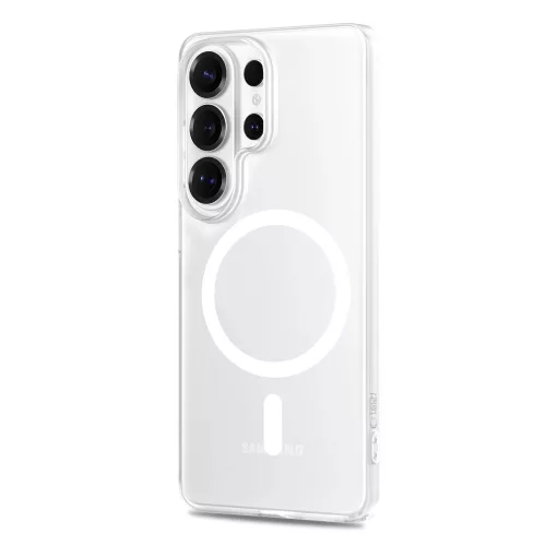 Tech-Protect MagSlim Samsung Galaxy S26 Ultra hátlap tok kitámasztóval, MagSafe, áttetsző-fehér