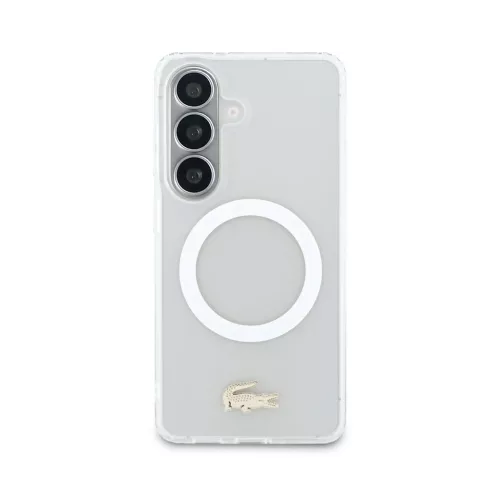Lacoste PC/TPU Frosted Finish Gold Logo Magnetic Samsung Galaxy S26 Ultra hátlap tok, MagSafe, fehér