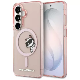   Karl Lagerfeld IML Choupette Peekaboo Logo Samsung Galaxy S26 mágneses tok, rózsaszín