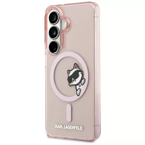 Karl Lagerfeld IML Choupette Peekaboo Logo Samsung Galaxy S26 mágneses tok, rózsaszín