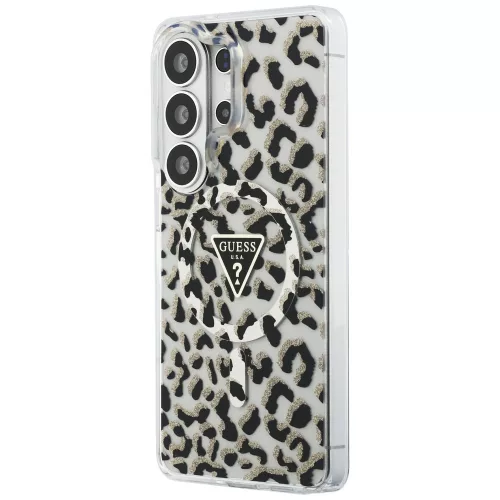 Guess IML Leopard Print Triangle Samsung Galaxy S26 Ultra mágneses tok, MagSafe, fekete