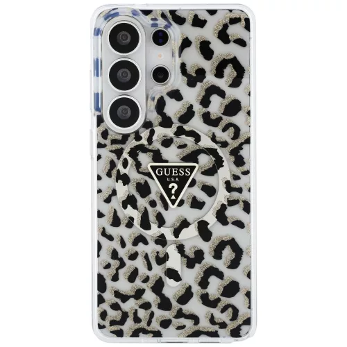 Guess IML Leopard Print Triangle Samsung Galaxy S26 Ultra mágneses tok, MagSafe, fekete