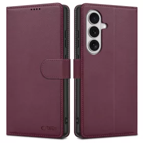   Tech-Protect Wallet Samsung Galaxy S26 flip / kinyitható tok kártyatartóval, bordó
