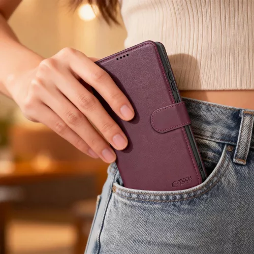 Tech-Protect Wallet Samsung Galaxy S26 flip / kinyitható tok kártyatartóval, bordó