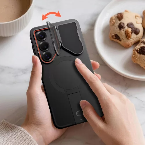 Tech-Protect Kevlar Aura Samsung Galaxy S26 Ultra tok kameravédelemmel, kitámasztóval, fekete-narancs