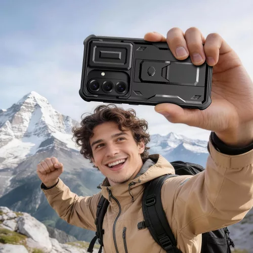 Tech-Protect Kevlar Cam+ Samsung Galaxy S26 tok kameravédelemmel, kitámasztóval, megerősített sarokkal, fekete