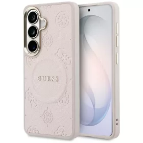   Guess Saffiano Peony Embossed Ring Samsung Galaxy S26 mágneses tok, MagSafe, rózsaszín