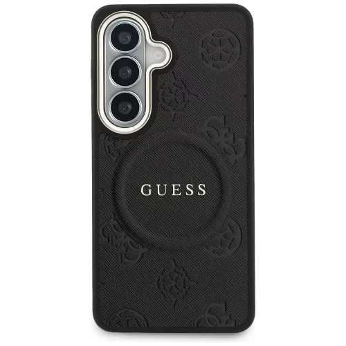 Guess Saffiano Peony Embossed Ring Samsung Galaxy S26 mágneses tok, MagSafe, fekete