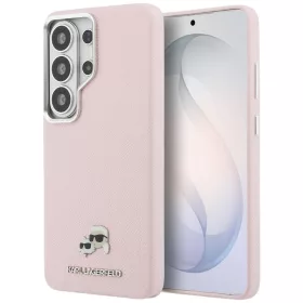   Karl Lagerfeld Saffiano KC Metal Logo Samsung Galaxy S26 Ultra mágneses tok, MagSafe, rózsaszín
