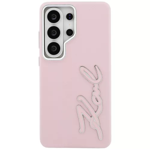 Karl Lagerfeld Grained Signature Metal Resin Logol Samsung Galaxy S26 Ultra tok, rózsaszín