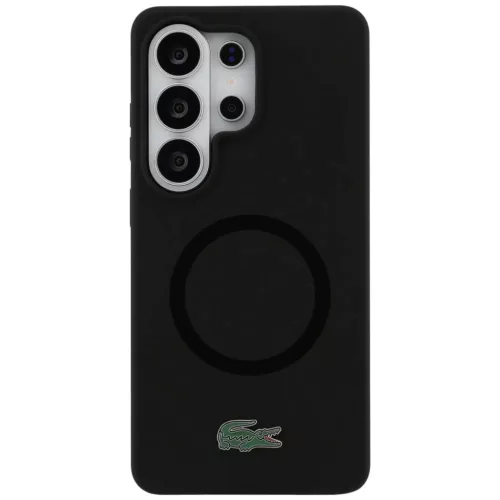 Lacoste Silicone Metal Croc Logo Samsung Galaxy S26 Ultra mágneses tok, MagSafe, fekete