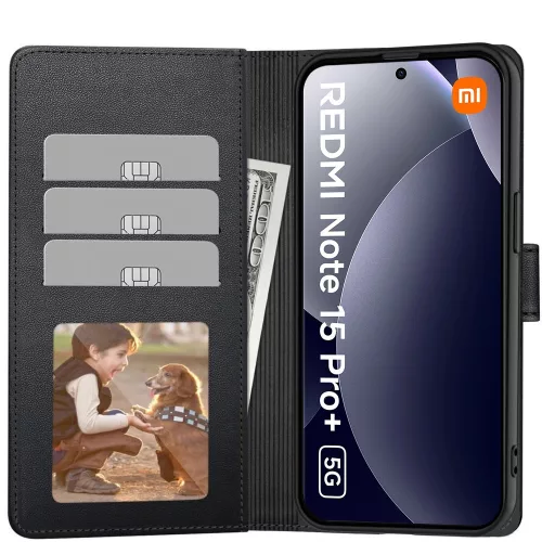 Tech-Protect Wallet Xiaomi Redmi Note 15 Pro 5G flip / kinyitható tok kártyatartóval, fekete
