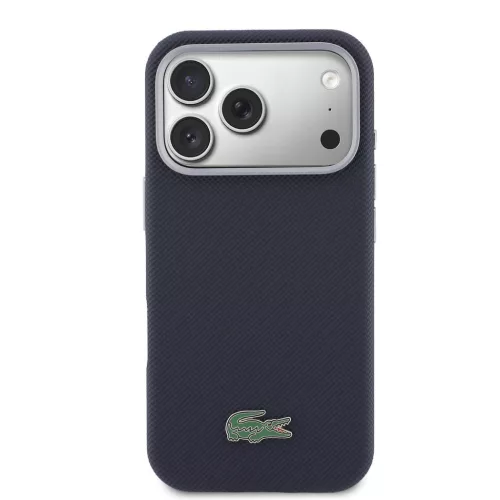 Lacoste PVC Petit Pique Semi Wrap Apple iPhone 17 Pro tok, MagSafe, kék-fekete