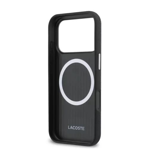 Lacoste PVC Petit Pique Semi Wrap Apple iPhone 17 Pro tok, MagSafe, kék-fekete