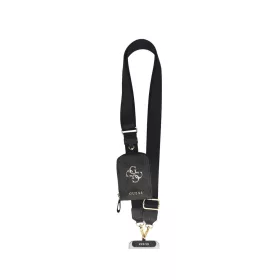   Guess Crossbody Strap PU 4G Metal Logo vállpánt / univerzális pánt pénztárcával, telefonra rögzíthető, fekete