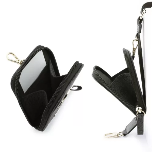 Guess Crossbody Strap PU 4G Metal Logo vállpánt / univerzális pánt pénztárcával, telefonra rögzíthető, fekete