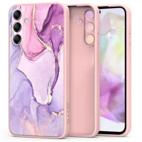   Tech-Protect Icon Samsung Galaxy S25 FE szilikon tok mikroszálas béléssel, márvány minta, rózsaszín