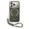 Guess IML Glitter Script Strap Apple iPhone 17 Pro Max csillámos hátlap tok karpánttal, MagSafe, fekete-arany