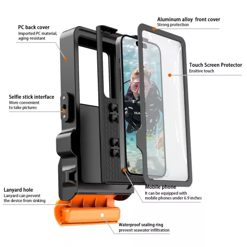 Tech-Protect IPX8 Pro univerzális vízálló telefon tok, fekete-narancs