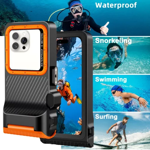 Tech-Protect IPX8 Pro univerzális vízálló telefon tok, fekete-narancs