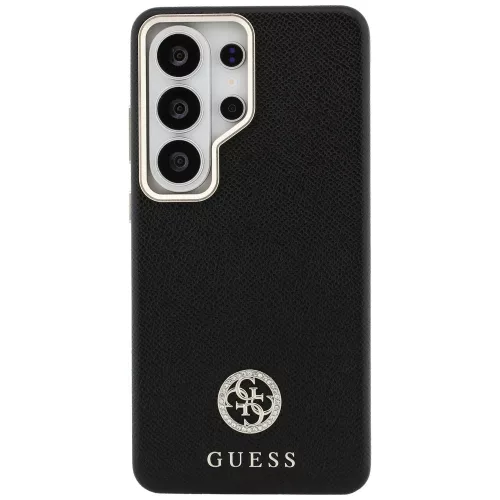 Guess Rhinestone Round Logo Samsung Galaxy S26 Ultra mágneses tok, MagSafe, fekete