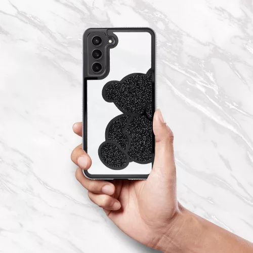 Teddy Bear Samsung Galaxy A37 csillogó köves tok, fekete