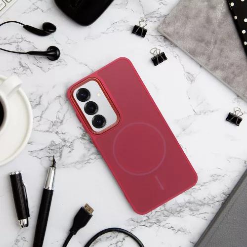 Frame Mag Samsung Galaxy A57 hátlap tok kameravédő peremmel, MagSafe, magenta