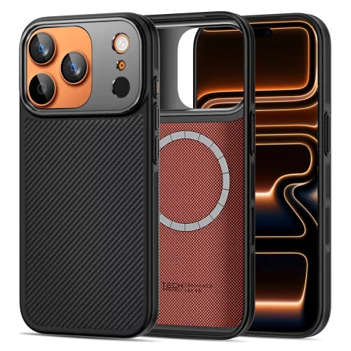 Tech-Protect Kevlar Aramid CC Apple iPhone 17 MagSafe tok, Carbon minta, fekete