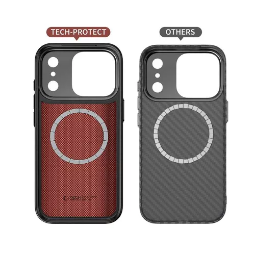 Tech-Protect Kevlar Aramid CC Apple iPhone 17 MagSafe tok, Carbon minta, fekete