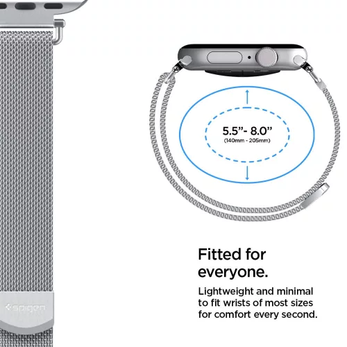 Spigen WBM4 Apple Watch 11 / 10 / 9 / 8 / SE (40 / 41 / 42mm), szíj, ezüst
