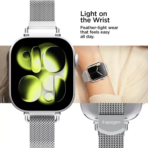 Spigen WBM4 Apple Watch 11 / 10 / 9 / 8 / SE (40 / 41 / 42mm), szíj, ezüst