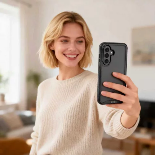 Tech-Protect Defense Samsung Galaxy A57 hátlap tok kijelző védelemmel, ütésálló, MagSafe, áttetsző-fekete