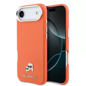   Karl Lagerfeld PU Karl and Choupette Heads Pins Apple iPhone Air (2025) mágneses tok, MagSafe, narancs-ezüst