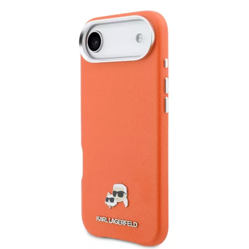 Karl Lagerfeld PU Karl and Choupette Heads Pins Apple iPhone Air (2025) mágneses tok, MagSafe, narancs-ezüst