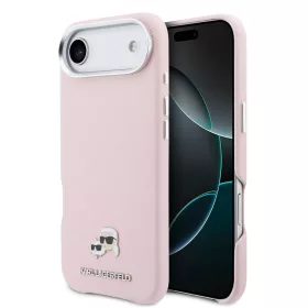   Karl Lagerfeld PU Karl and Choupette Heads Pins Apple iPhone Air (2025) mágneses tok, MagSafe, rózsaszín-ezüst