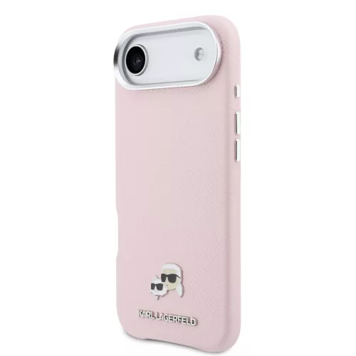 Karl Lagerfeld PU Karl and Choupette Heads Pins Apple iPhone Air (2025) mágneses tok, MagSafe, rózsaszín-ezüst