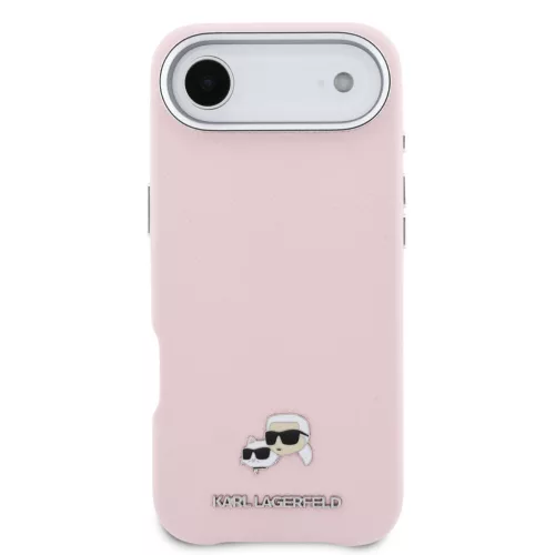 Karl Lagerfeld PU Karl and Choupette Heads Pins Apple iPhone Air (2025) mágneses tok, MagSafe, rózsaszín-ezüst