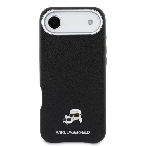 Karl Lagerfeld PU Karl and Choupette Heads Pins Apple iPhone Air (2025) mágneses tok, MagSafe, fekete-ezüst
