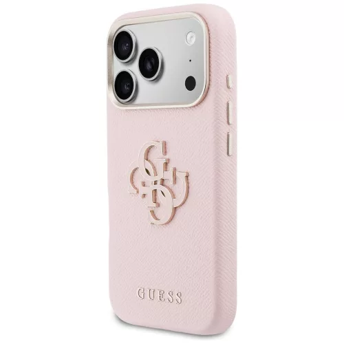 Guess PU Resin Logo Apple iPhone 17 Pro Max tok kameravédő peremmel, rózsaszín-arany