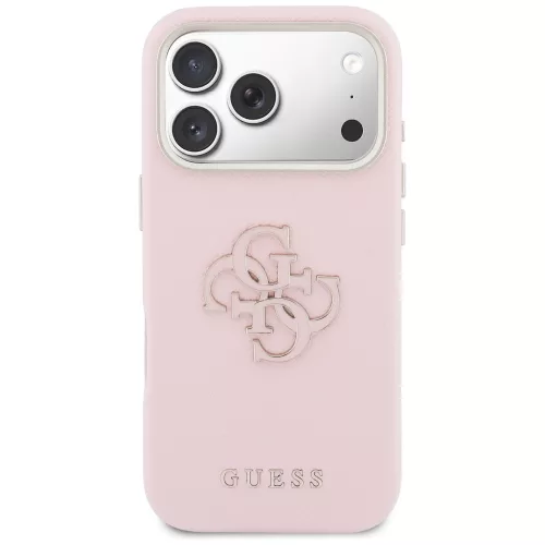 Guess PU Resin Logo Apple iPhone 17 Pro Max tok kameravédő peremmel, rózsaszín-arany