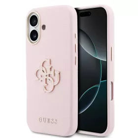   Guess PU Resin Logo Apple iPhone 17 tok kameravédő peremmel, rózsaszín-arany