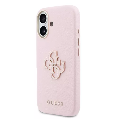Guess PU Resin Logo Apple iPhone 17 tok kameravédő peremmel, rózsaszín-arany